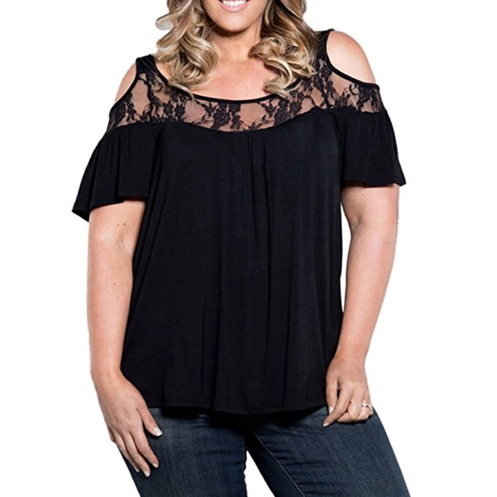 women shirt plus size off shoulder lace top